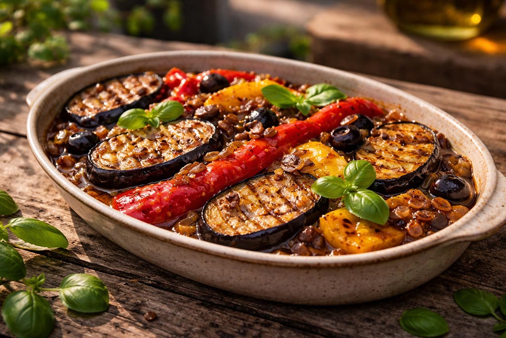 Grilovane paprike i patlidžan u slatko-kiselom sosu