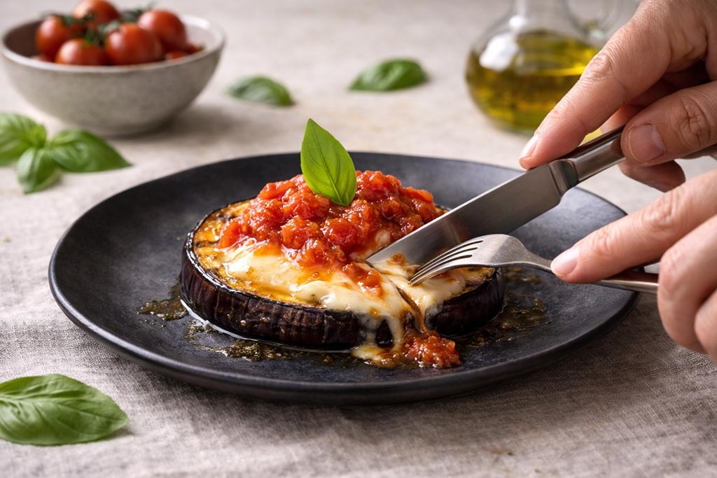 Grilovani patlidžan sa sirom i paradajzom iz rerne 