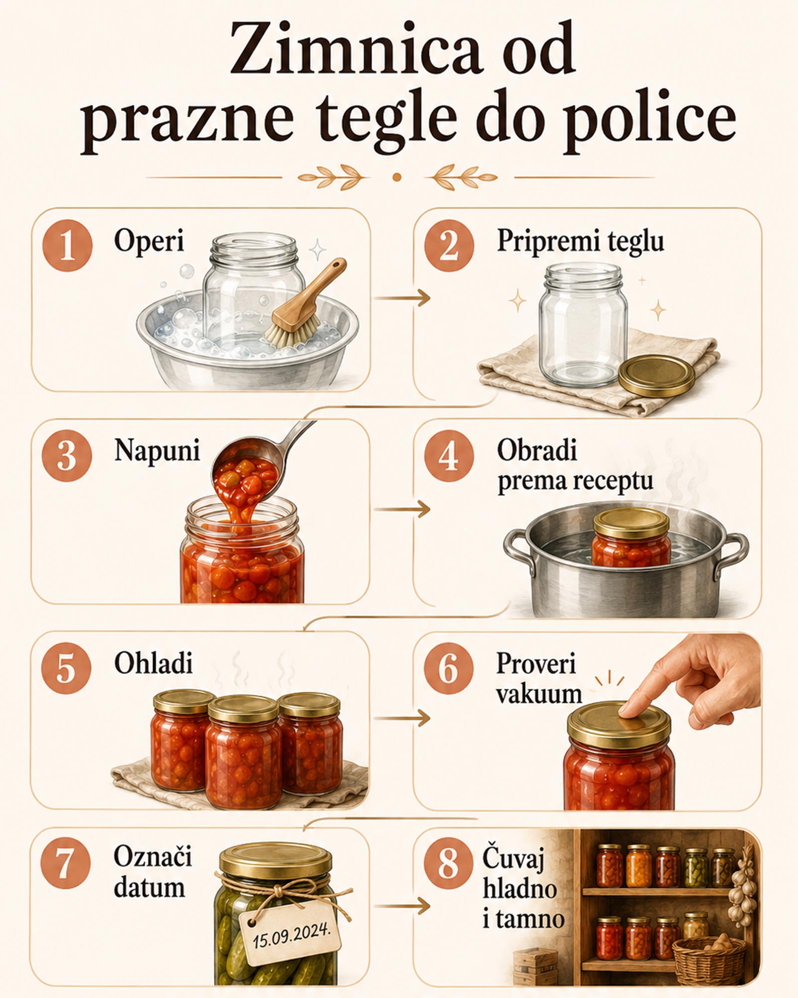 Osam koraka pripreme zimnice od pranja i punjenja tegle do provere vakuuma i čuvanja na polici